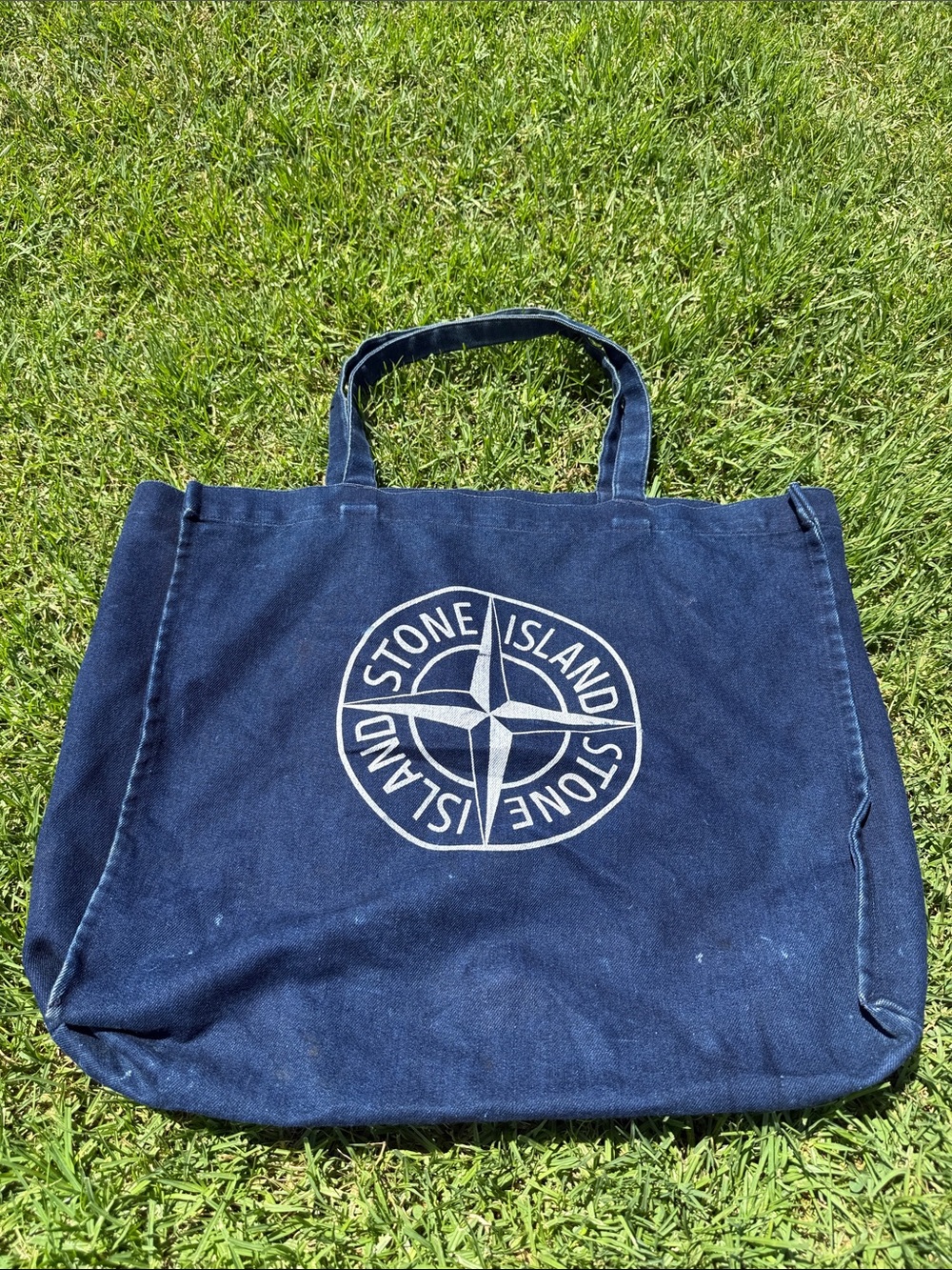 Stone Island Navy Canvas Tote with White Compass Logo
